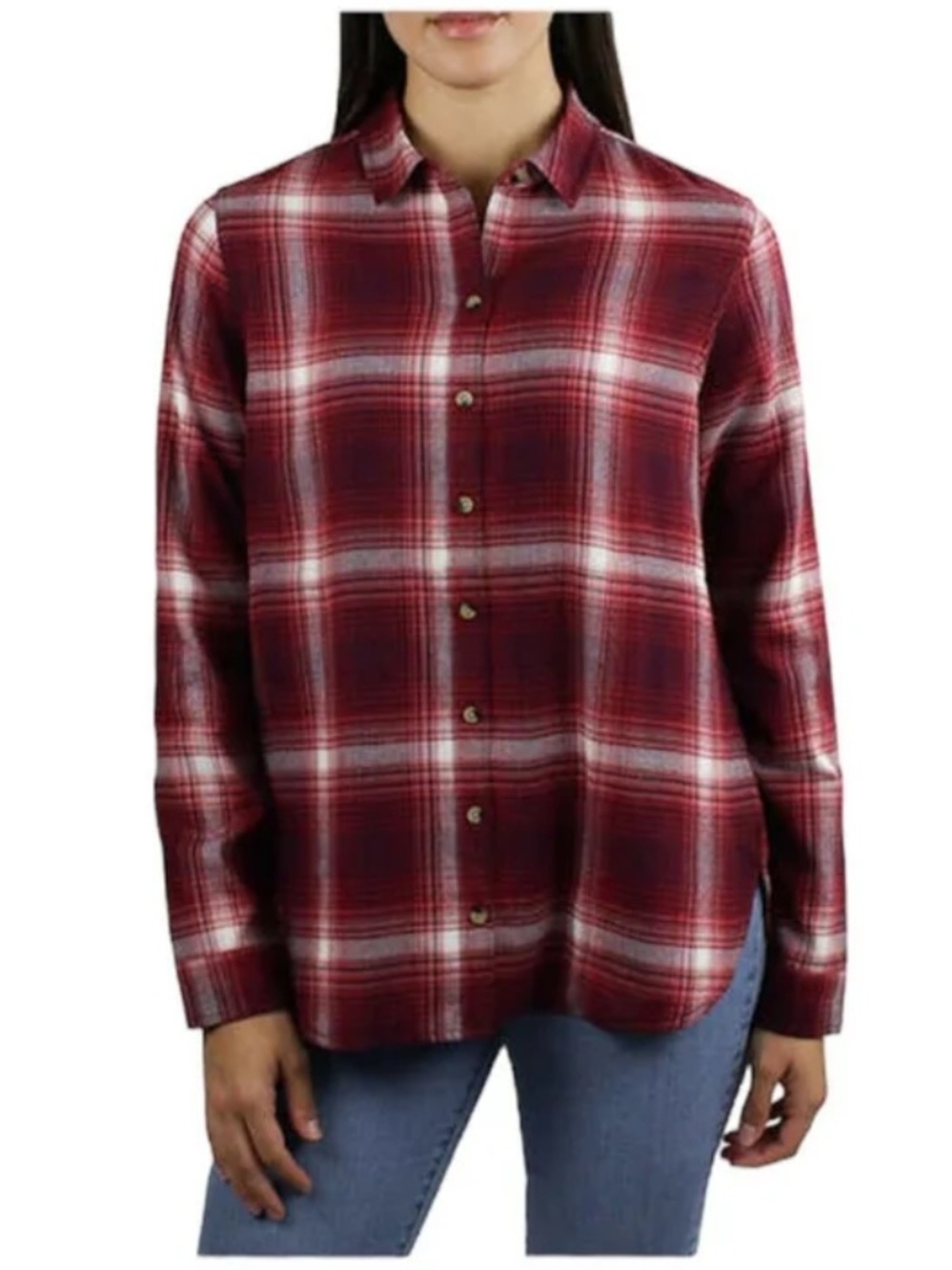 Jachs Girlfriend Women’s Red Plaid Soft Button-Up Flannel Shirt - Picture 2 of 9